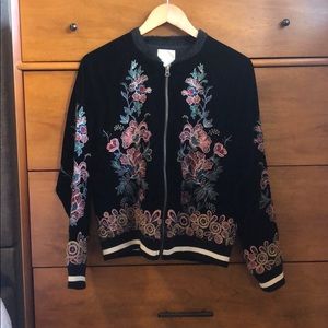 Anthropologie Embroidered Velvet Bomber